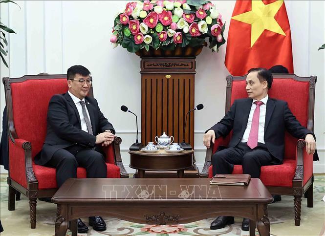 Bộ trưởng Ngoại giao Lê Hoài Trung tiếp Đại sứ Mông Cổ tại Việt Nam Jigjee Sereejav. Ảnh: An Đăng/TTXVN