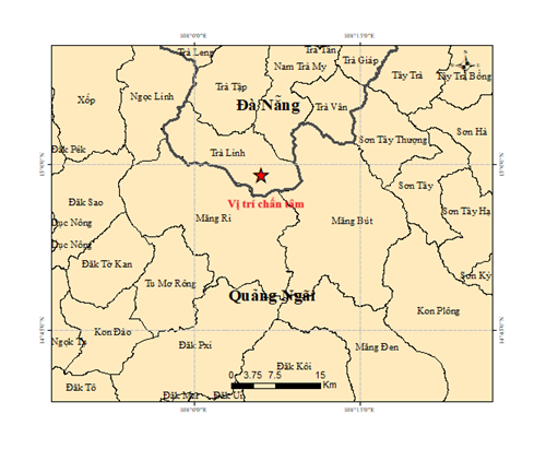 Bản đồ chấn tâm động đất trận động đất thứ 9 trong ngày 22/4 . Ảnh: Viện các Khoa học Trái đất