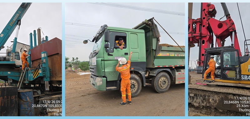 Tổ quản lý vận hành đường dây Hà Nội 3 tuyên truyền đảm bảo an toàn hành lang với đơn vị thi công dự án Khu đô thị thể thao Olympic. Ảnh CTV TTĐ HN