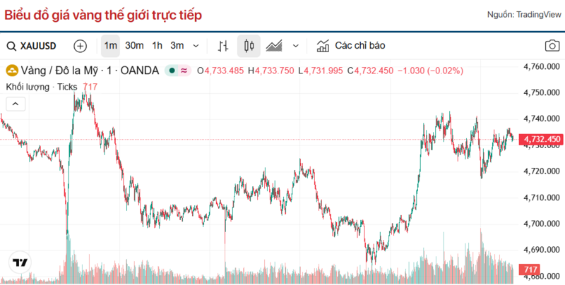 Diễn biến giá vàng thế giới trong 24h qua.