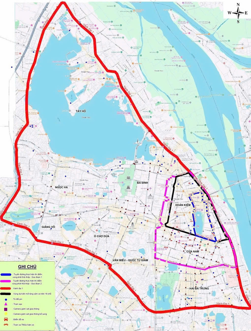 Dự kiến các giai đoạn tiếp theo thực hiện vùng phát thải thấp trong vành đai 1. Ảnh: Dự thảo đề án