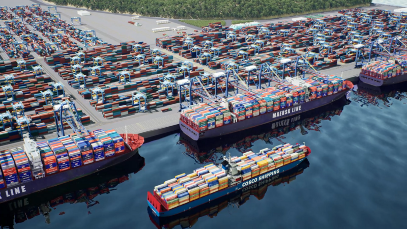 Cảng container Liên Chiểu khi đi vào vận hành đủ năng lực đón nhiều tàu tải trọng lớn nhất thế giới cùng lúc. Ảnh: Phối cảnh bến cảng container Liên Chiểu