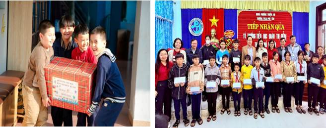 Các hoạt động đền ơn đáp nghĩa của học sinh Trường Tiểu học Đoàn Thị Điểm. Ảnh: HL