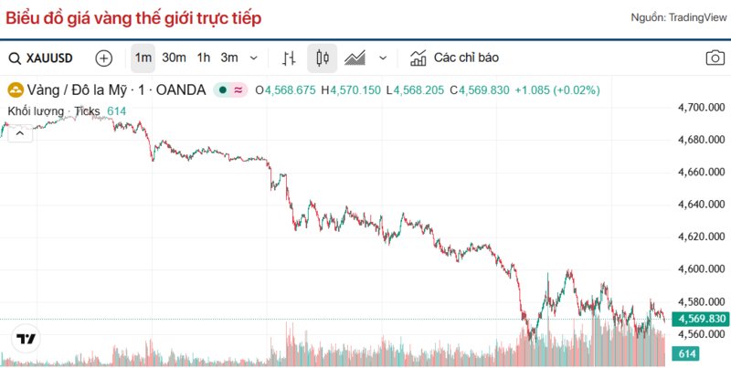 Diễn biến giá vàng thế giới trong 24h qua.
