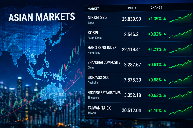 Diễn biến thị trường chứng khoán châu Á.