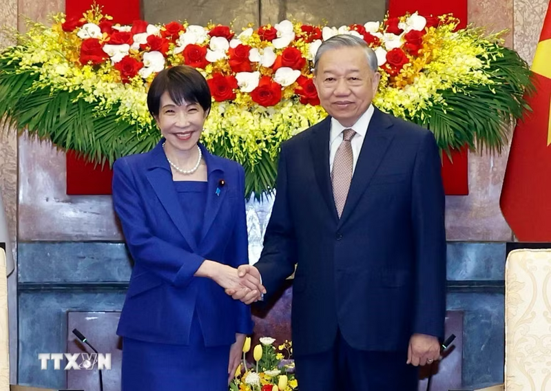 Tổng Bí thư, Chủ tịch nước Tô Lâm tiếp Thủ tướng Nhật Bản Takaichi Sanae. (Ảnh: Thống Nhất/TTXVN)