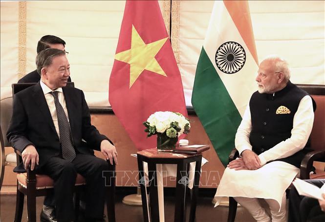 Tổng Bí thư, Chủ tịch nước Tô Lâm gặp Thủ tướng Ấn Độ Narendra Modi trong khuôn khổ chuyến tham dự Đại hội đồng Liên hợp quốc Khóa 79 và làm việc tại Hoa Kỳ, chiều 23/9/2024 (giờ địa phương), tại New York. Ảnh tư liệu: Thanh Tuấn/TTXVN