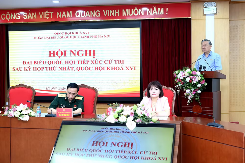 Tổng Bí thư, Chủ tịch nước Tô Lâm phát biểu tại Hội nghị Đại biểu Quốc hội tiếp xúc cử tri sau Kỳ họp thứ nhất, Quốc hội khóa XVI. Ảnh: Đăng Khoa