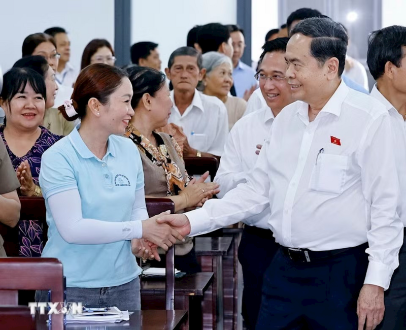Chủ tịch Quốc hội Trần Thanh Mẫn dự Hội nghị đại biểu Quốc hội Khóa XVI tiếp xúc cử tri tại xã Hóc Môn, Thành phố Hồ Chí Minh ngày 4/5/2026. Ảnh: TTXVN