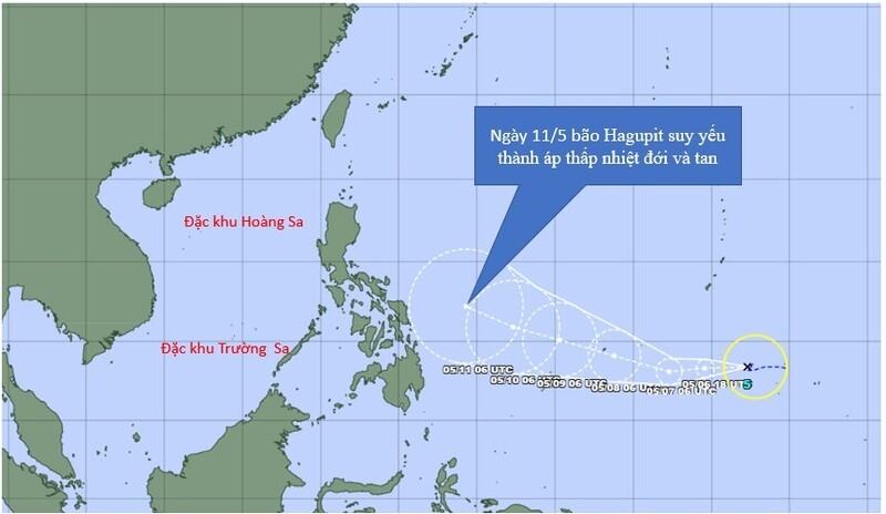 Dự báo đường đi bão Hagupit của cơ quan khí tượng Nhật Bản. Ảnh: KTTV cung cấp