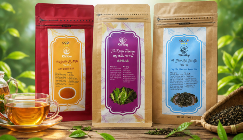 Các dòng sản phẩm trà cao cấp gắn sao OCOP của trà Râu Rồng.