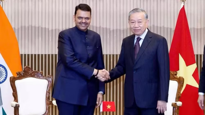 Tổng Bí thư, Chủ tịch nước Tô Lâm tiếp Thủ hiến bang Maharashtra Devendra Fadnavis. Ảnh: TTXVN