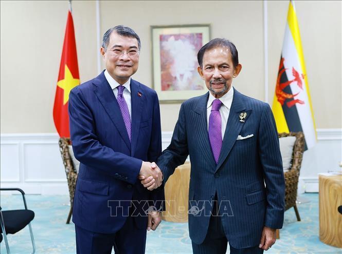 Thủ tướng Chính phủ Lê Minh Hưng gặp Quốc vương Brunei Haji Hassanal Bolkiah. Ảnh: Dương Giang/TTXVN