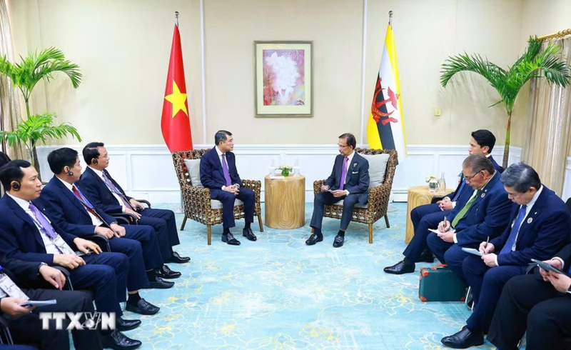 Thủ tướng Chính phủ Lê Minh Hưng gặp Quốc vương Brunei Haji Hassanal Bolkiah. Ảnh: Dương Giang/TTXVN