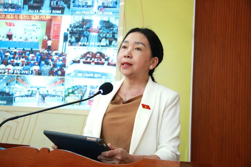 Phó Trưởng đoàn chuyên trách Đoàn đại biểu Quốc hội tỉnh Lý Tiết Hạnh phát biểu tại hội nghị