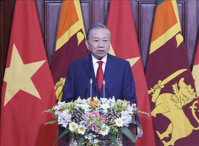 Tổng Bí thư, Chủ tịch nước Tô Lâm phát biểu tại buổi gặp gỡ báo chí nhân chuyến thăm cấp Nhà nước Sri Lanka. Ảnh: Thống Nhất/TTXVN