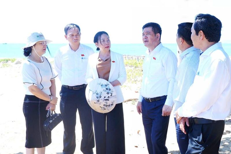 Phó Chủ tịch Quốc hội Nguyễn Hồng Diên và Đoàn đại biểu Quốc hội tỉnh Gia Lai khảo sát thực tế tại kè chắn sóng Cảng cá Tam Quan