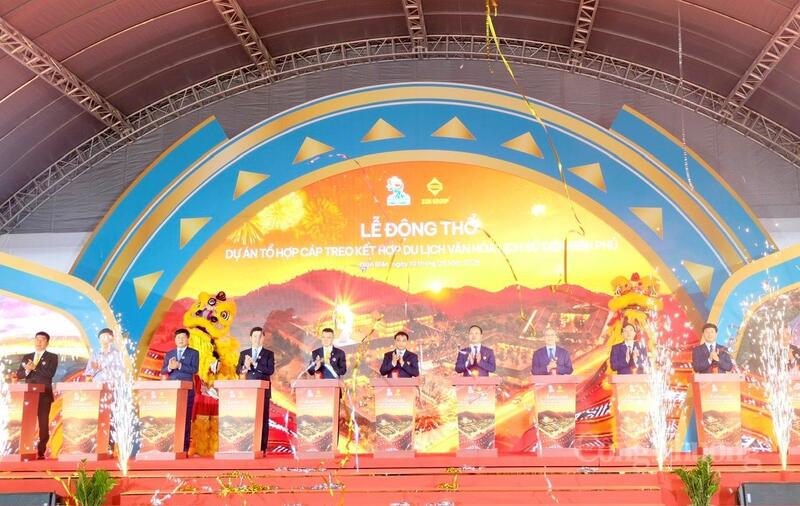 Phó Thủ tướng Chính phủ Nguyễn Văn Thắng cùng lãnh đạo các bộ, ngành Trung ương, tỉnh Điện Biên và Tập đoàn Sun Group động thổ, khởi công công trình tổ hợp cáp treo kết hợp du lịch văn hóa lịch sử Điện Biên Phủ.