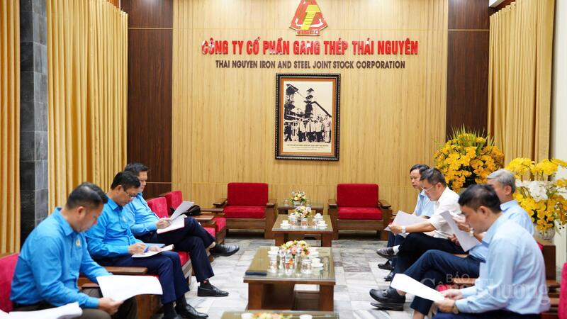 Công đoàn Công Thương Việt Nam nghe báo cáo và làm việc với Công ty Cổ phần Gang thép Thái Nguyên.