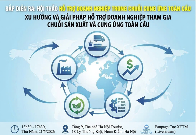 Hội thảo "Xu hướng và giải pháp hỗ trợ doanh nghiệp tham gia chuỗi sản xuất và cung ứng toàn cầu" sẽ được diễn ra vào ngày 26/5/2026