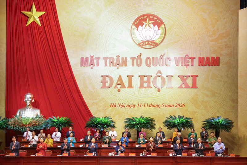 Đại hội đại biểu toàn quốc Mặt trận Tổ quốc Việt Nam lần thứ XI, nhiệm kỳ 2026 - 2031 trong ngày làm việc thứ nhất (11/5). Ảnh: MTTQ