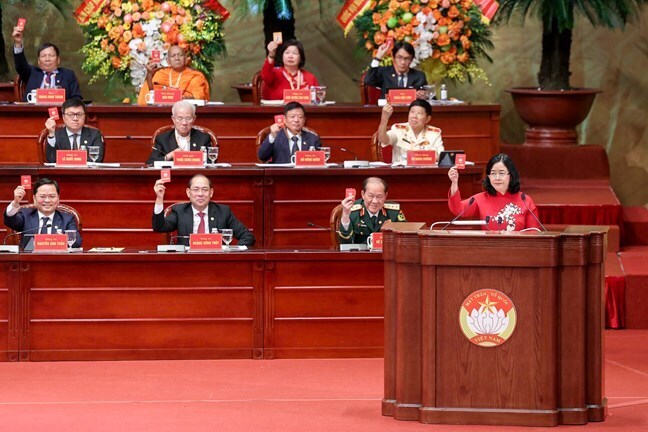 Đại hội đại biểu toàn quốc Mặt trận Tổ quốc Việt Nam lần thứ XI đã thông qua Đề án nhân sự Ủy ban Trung ương Mặt trận Tổ quốc Việt Nam khóa XI, nhiệm kỳ 2026 - 2031. Ảnh: MTTQ