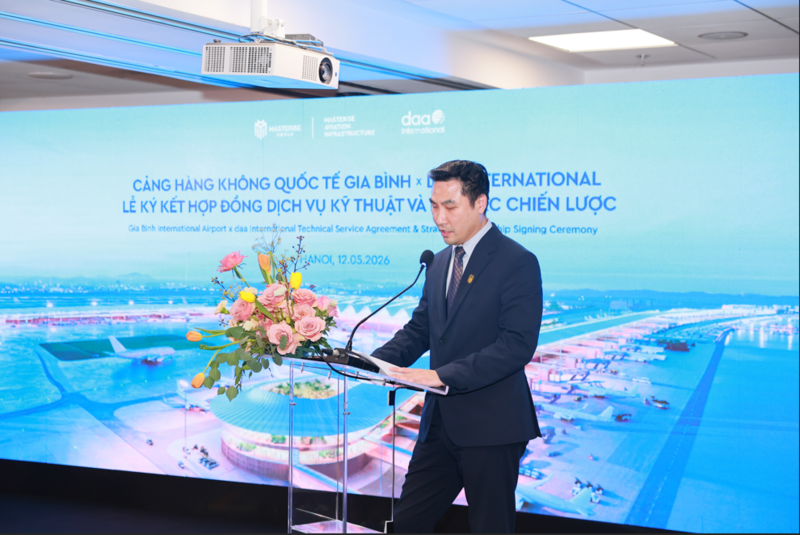 Ông Vũ Hoàng Long, Tổng Giám đốc Công ty Cổ phần Hạ tầng Hàng không Masterise Aviation Infrastructure phát biểu.