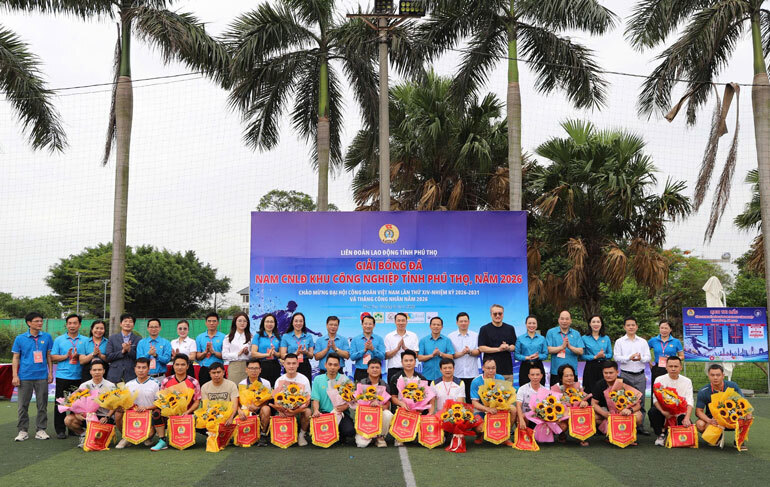 Giải bóng đá nam công nhân lao động các khu công nghiệp tỉnh Phú Thọ năm 2026 do Liên đoàn Lao động tỉnh Phú Thọ tổ chức. Ảnh: Liên đoàn Lao động tỉnh Phú Thọ