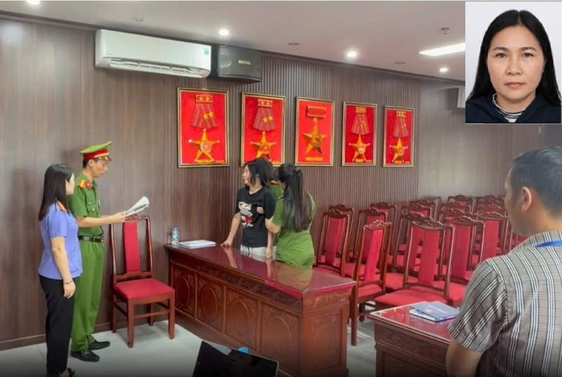 Cơ quan điều tra và Viện kiểm sát tống đạt quyết định và thi hành Lệnh bắt bị can để tạm giam đối với Lê Thị Thảo. Ảnh: Công an Thanh Hóa