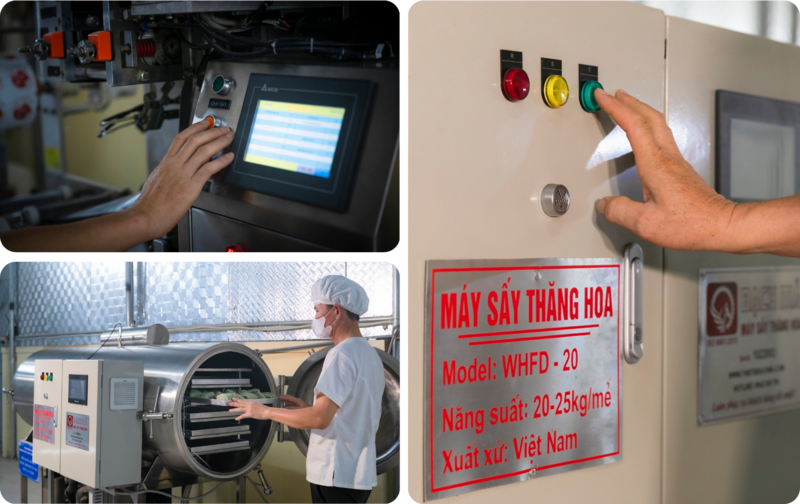 Các đơn vị đã đầu tư hệ thống máy sấy, máy hút chân không, dây chuyền chế biến hiện đại để giữ nguyên hương vị của sen. Ảnh: Đức Anh