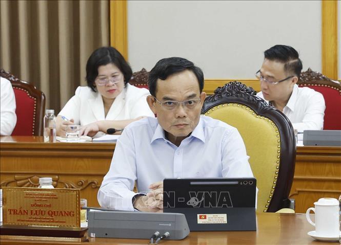 Đồng chí Trần Lưu Quang, Ủy viên Bộ Chính trị, Bí thư Thành ủy Thành phố Hồ Chí Minh tại phiên họp. Ảnh: Thống Nhất/TTXVN