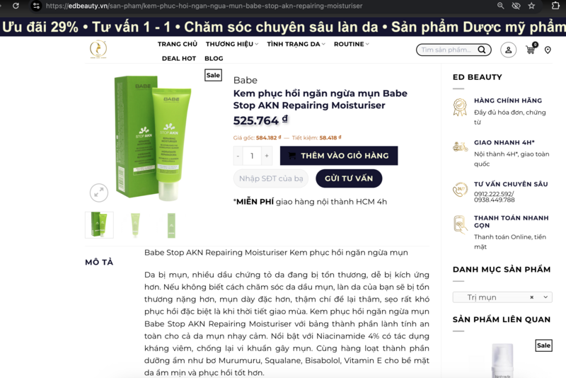 Sau lệnh thu hồi của Cục Quản lý Dược, phần lớn các website đã chuyển trạng thái sản phẩm sang "hết hàng". Ảnh chụp màn hình.