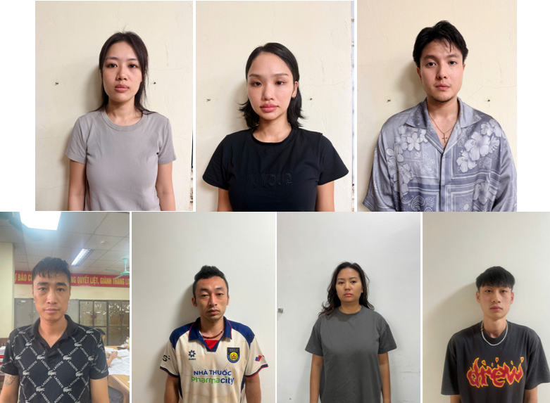 Các đối tượng trong vụ Tổ chức sử dụng trái phép chất ma túy xảy ra tại khu vực bãi tắm Tùng Thu (Đặc khu Cát Hải). Ảnh: Công an TP. Hải Phòng