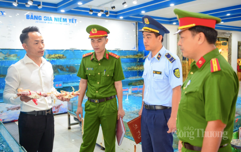 Lực lượng Quản lý thị trường Thanh Hoá phối hợp với Công an, chính quyền địa phương thường xuyên kiểm tra các hộ kinh doanh nhằm đảm bảo sự minh bạch cho người tiêu dùng. Ảnh: Quốc Anh