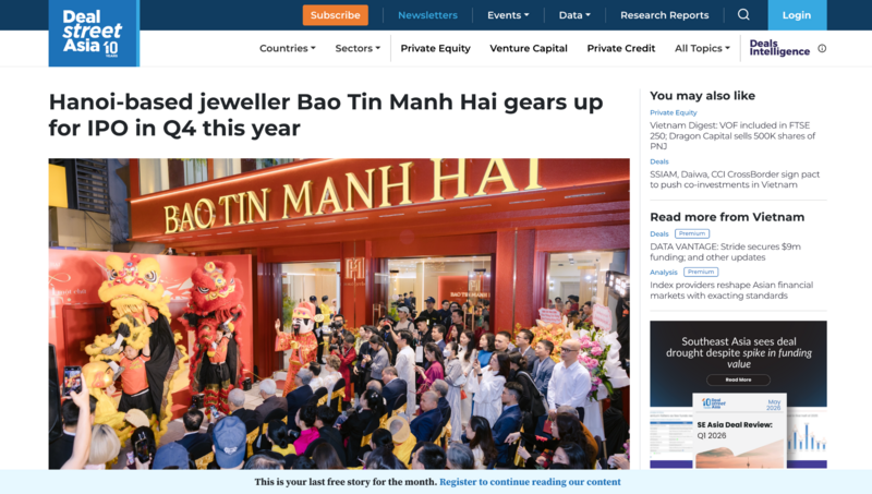 Deal street Asia đưa tin về Bảo Tín Mạnh Hải