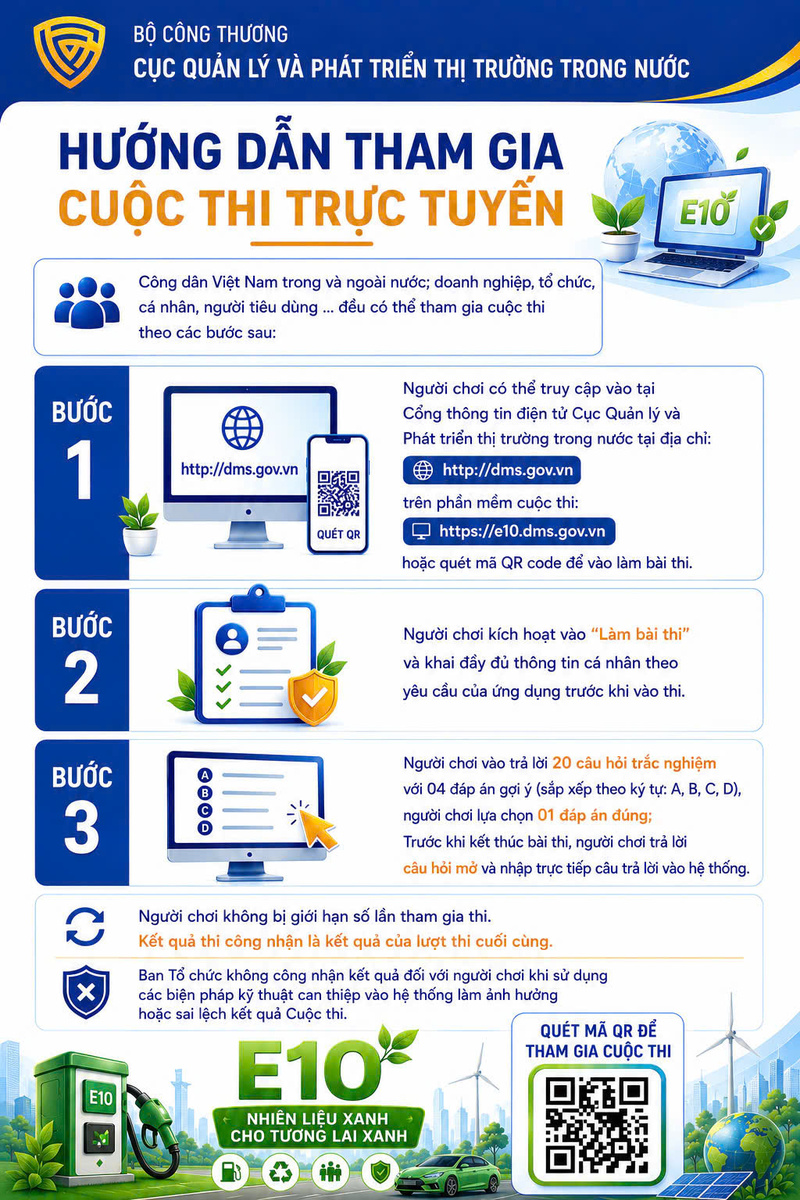 Cuộc thi tìm hiểu về xăng sinh học E10 bắt đầu từ 10h ngày 25/5 - 2