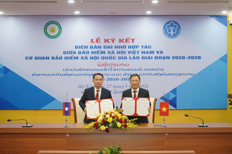 Bảo hiểm Xã hội Việt Nam và Cơ quan Bảo hiểm xã hội Quốc gia Lào ký kết hợp tác giai đoạn 2026 - 2028. Ảnh: Bảo hiểm Xã hội Việt Nam