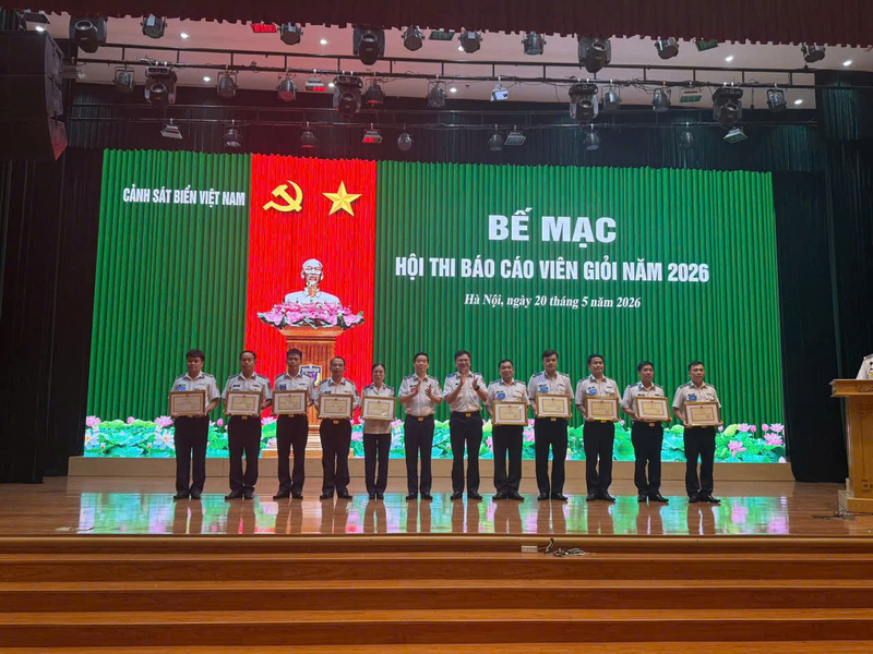 Hải đội 212, Hải đoàn 21 đạt thành tích cao với 2 cá nhân đạt Giải Nhì, Giải Khuyến khích Hội thi báo cáo viên giỏi cấp Cảnh sát biển Việt Nam năm 2026. Ảnh: Tuấn Anh