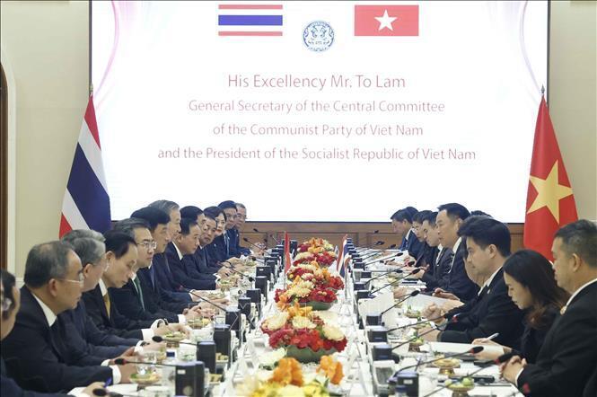 Tổng Bí thư, Chủ tịch nước Tô Lâm hội đàm chính thức với Thủ tướng Thái Lan Anutin Charnvirakul. Ảnh: Thống Nhất/TTXVN