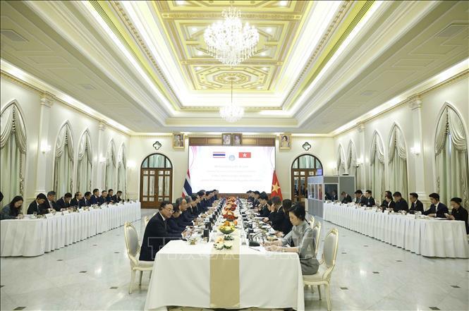 Tổng Bí thư, Chủ tịch nước Tô Lâm và Thủ tướng Thái Lan Anutin Charnvirakul cùng đoàn đại biểu cấp cao hai nước hội đàm chính thức. Ảnh: Thống Nhất/TTXVN