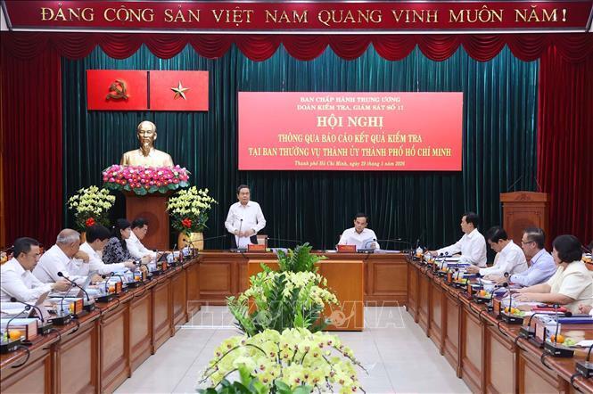 Chủ tịch Quốc hội Trần Thanh Mẫn, Trưởng Đoàn kiểm tra, giám sát số 11 phát biểu. Ảnh: Văn Điệp/TTXVN.