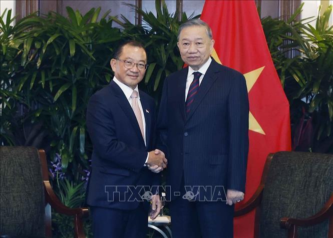 Tổng Bí thư, Chủ tịch nước Tô Lâm hội kiến Chủ tịch Quốc hội Singapore Seah Kian Peng. Ảnh: Thống Nhất/TTXVN