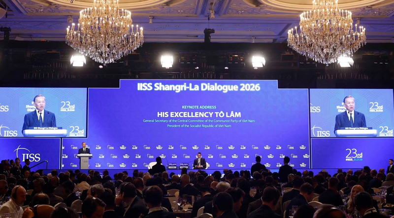 Tổng Bí thư, Chủ tịch nước Tô Lâm phát biểu dẫn đề tại Đối thoại Shangri-La lần thứ 23 và trả lời một số câu hỏi của đại biểu tham dự. Ảnh: TTXVN