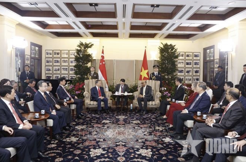Tổng Bí thư, Chủ tịch nước Tô Lâm hội đàm với Tổng thống Singapore Tharman Shanmugaratnam. Ảnh: TTXVN