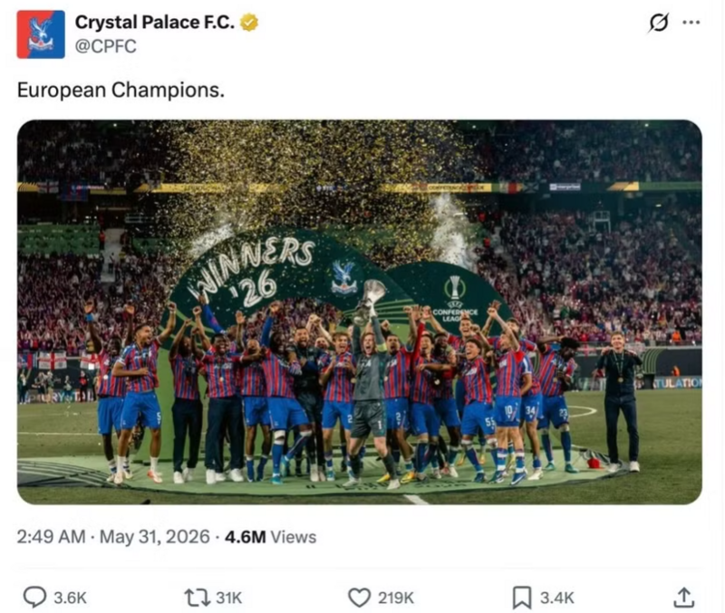 Crystal Palace cũng đăng ảnh châm chọc Arsenal (Ảnh chụp màn hình).