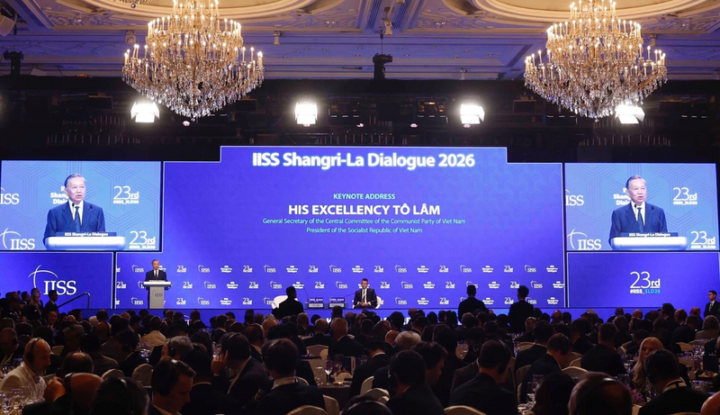 Tổng Bí thư, Chủ tịch nước Tô Lâm phát biểu tại Đối thoại Shangri-La lần thứ 23. Ảnh: TTXVN