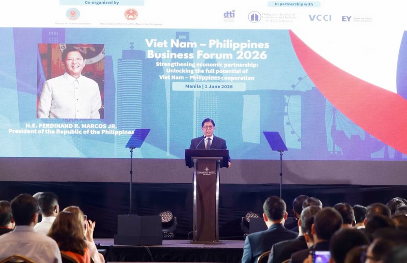 Tổng thống Philippines Ferdinand Romualdez Marcos Jr. phát biểu tại Diễn đàn Doanh nghiệp Việt Nam-Philippines. Ảnh: TTXVN