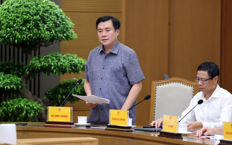 Thứ trưởng Bộ Công Thương Nguyễn Sinh Nhật Tân báo cáo tại cuộc họp. Ảnh: VGP/Phương Nguyên