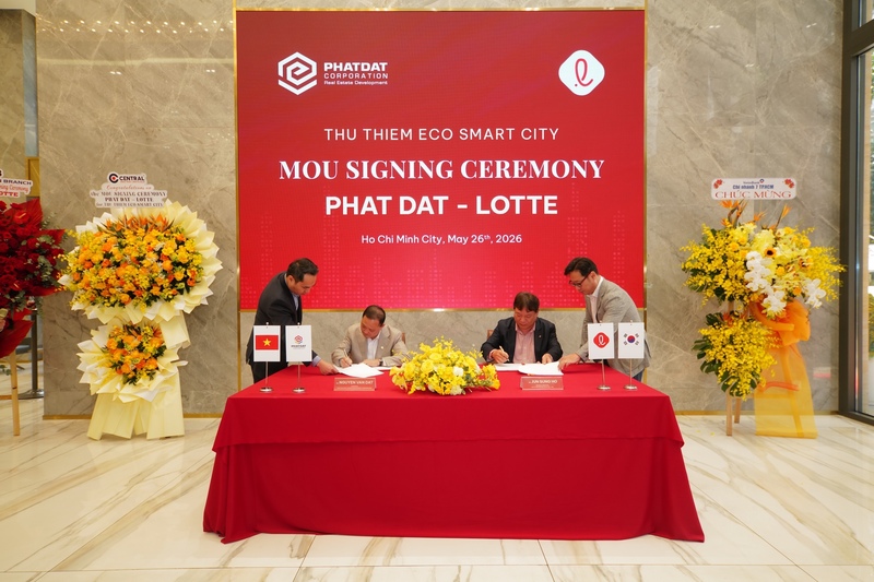 Phát Đạt và Lotte ký kết biên bản ghi nhớ hợp tác dự án Thu Thiem Eco Smart City vào ngày 26/5/2026.