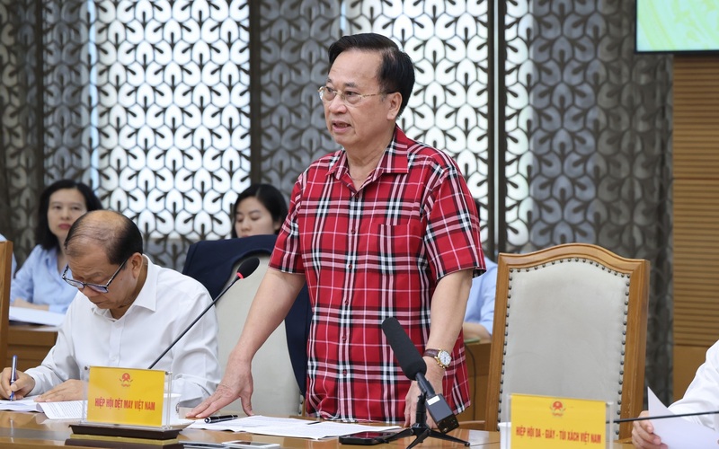 Ông Vũ Đức Giang - Chủ tịch Hiệp hội Dệt may Việt Nam tại buổi làm việc với Phó Thủ tướng Thường trực Chính phủ Phạm Gia Túc. Ảnh: VGP